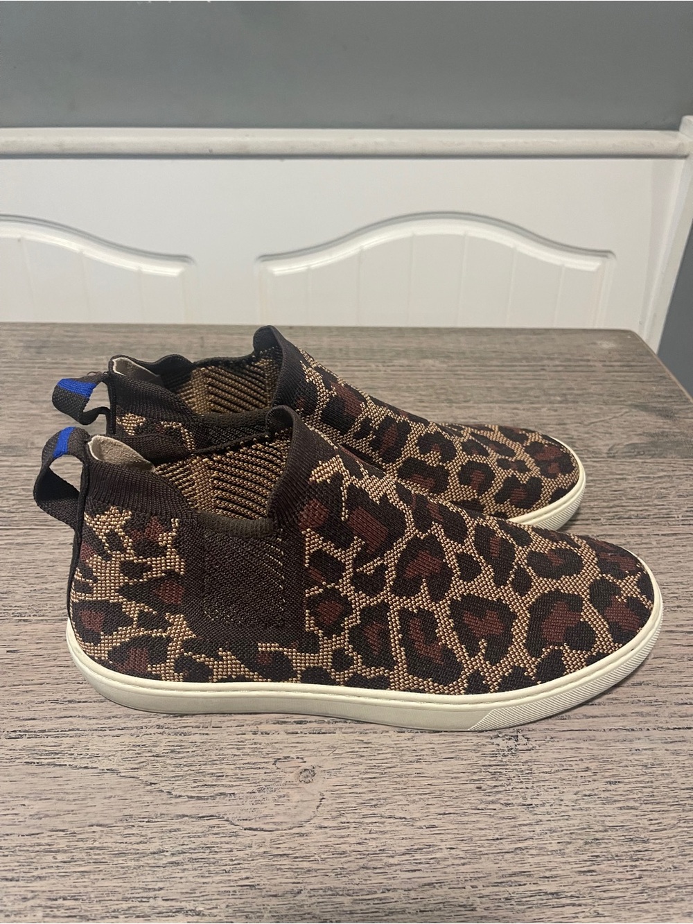 Rothy’s The Chelsea Wildcat High Top Knit Sneakers Leopard Print Size 10.5